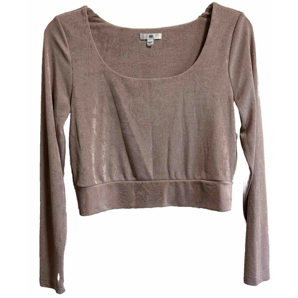 Square Neck Long Sleeve Crop Top Champagne Sparkle Night Out Clubbing Size L
